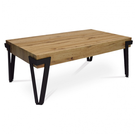 Stůl konferenční, 112x62x43 cm, deska MDF, dekor divoký dub, kov - černý mat