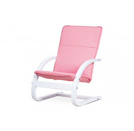 Dětské křesílko - starorůžová látka, buková překližka, bílý matný lak