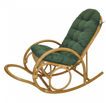 Ratanové houpací křeslo Jenaira medové polstr tmavě zelený melír