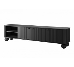 Televizní komoda VESPER 3D, Černá/Černé úchyty/kulaté nohy