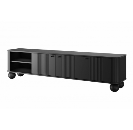 Televizní komoda VESPER 3D, Černá/Černé úchyty/kulaté nohy