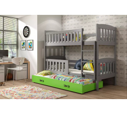 Dětská patrová postel KUBUS 3 s přistýlkou 80x190 cm, bez matrací, Grafit/Zelená