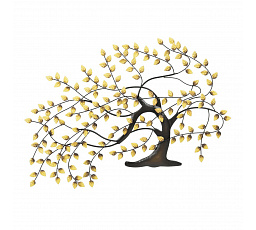 Strom kovový - nástěnná dekorace, špičaté lístky, zlatý