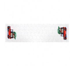 Běhoun bílý - okraje s vánočním autem, 100% polyester, 40 x 150 cm
