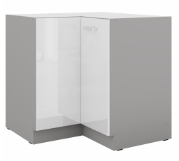 Dolní rohová skřínka BIANCA - 90x90 ND 2F BB, Šedá / Bílý lesk