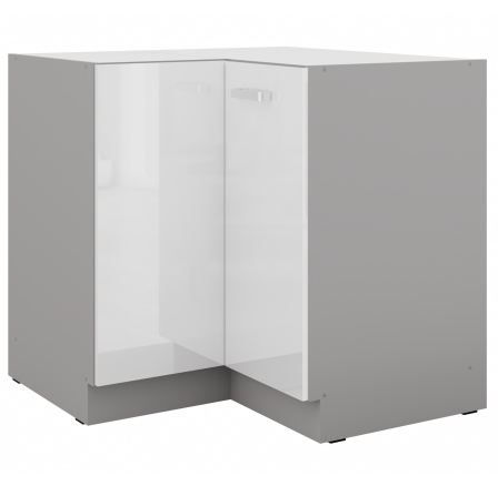 Dolní rohová skřínka BIANCA - 90x90 ND 2F BB, Šedá / Bílý lesk Dolní rohová skřínka BIANCA - 90x90 ND 2F BB, Šedá / Bílý lesk