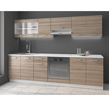 Kuchyňská linka DAVIS - 2,6 m, Bílá/Dub Sonoma Trufla