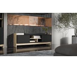 TV komoda PORTO 150, černá / dub Cremona