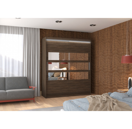 Posuvná skříň se zrcadlem a LED osvětlením TOLEDO 180 Choco+Choco
