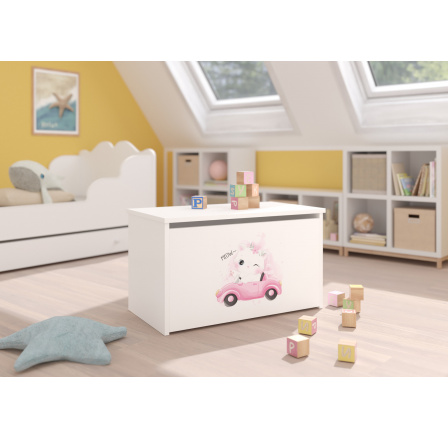 Truhla na hračky DARIA White+Cat In A CAR Truhla na hračky DARIA White+Cat In A CAR