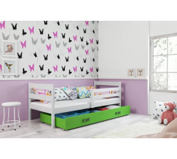 Dětská postel ERYK 80x190 cm se šuplíkem, s matrací, Bílá/Zelená