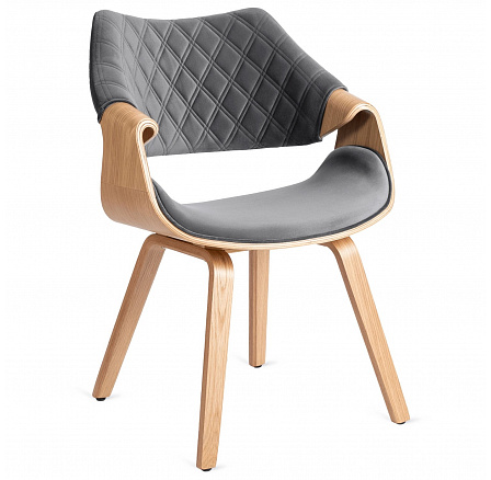 Židle LUISE Sametová Šedá Ohýbaná Překližka