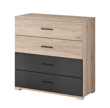 BAUNTI BA 45 (BARI BA 45) - KOMODA 4S - 4 šuplíky- dub san remo pískový / černý lesk (IZ) (K150-Z) BAUNTI BA 45 (BARI BA 45) - KOMODA 4S - 4 šuplíky- dub san remo pískový / černý lesk (IZ) (K150-Z)
