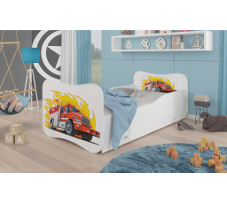Dětská postel GONZALO s matrací a šuplíkem, 140x70 cm, Bílá/Fire Truck