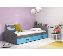 Dětská postel LILI 90x200 cm se šuplíkem, bez matrace, Grafit/Modrá