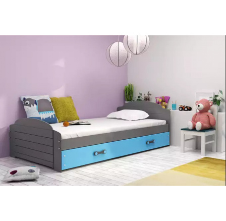 Dětská postel LILI 90x200 cm se šuplíkem, bez matrace, Grafit/Modrá