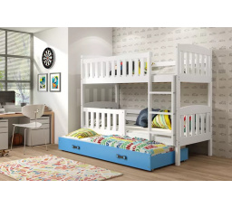 Dětská patrová postel KUBUS 3 s přistýlkou 80x190 cm, včetně matrací, Bílá/Modrá