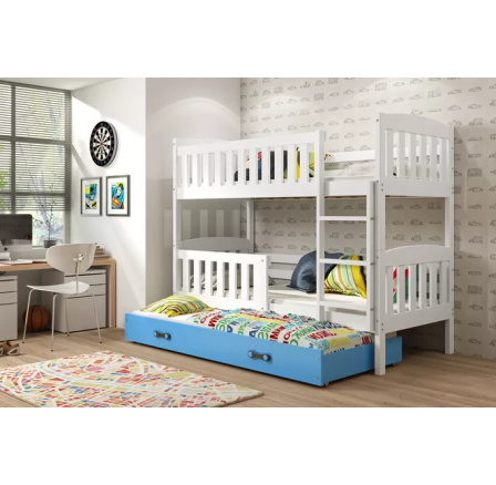 Dětská patrová postel KUBUS 3 s přistýlkou 80x190 cm, včetně matrací, Bílá/Modrá