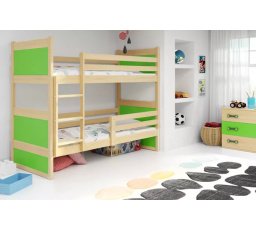 Dětská patrová postel RICO 80x190 cm, včetně matrací, Přírodní/Zelená