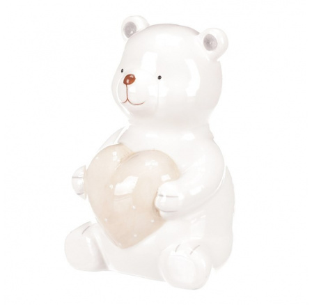 Medvěd se srdcem - keramická figurka, barva bílá