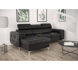 Rohová sedací souprava ORION MINI s funkcí spaní 255x165 cm přírodní kůže - černá kůže, levá