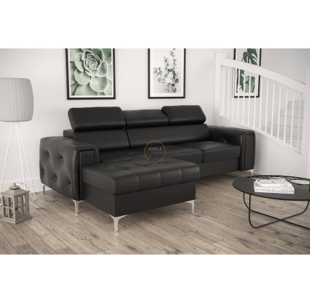 Rohová sedací souprava ORION MINI s funkcí spaní 255x165 cm přírodní kůže - černá kůže, levá