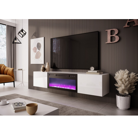 Tv komoda LIVO RTV 180 závěsný s krbem, bílý
