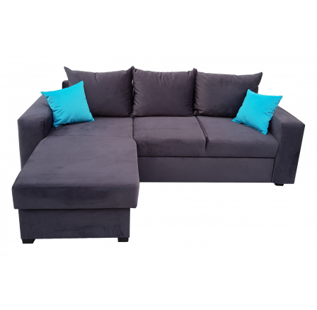 PEPE - Pravý rohová sedačka Loca 21 tmavě šedá/polštářky Loca 17 tyrkys (FE) kolekce - "E" (K250)