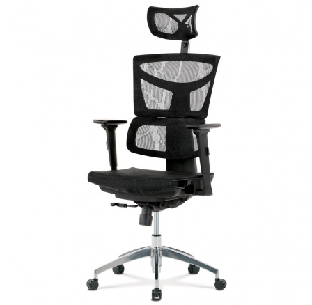 Kancelářské křeslo, potah černá plastová síťovina, HM s aretací., hliníkový kříž