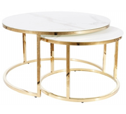 Konferenční stůl MUSE - set 2 stolů, efekt bílého mramoru/zlatá