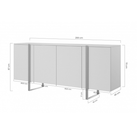 Komoda Verica 200 cm - biskvitový dub / zlaté nohy