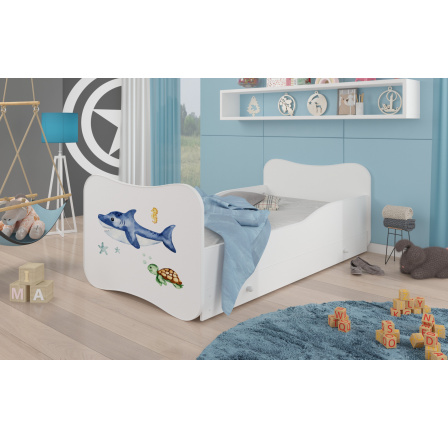 Dětská postel GONZALO s matrací a šuplíkem, 160x80 cm, Bílá/Sea animals