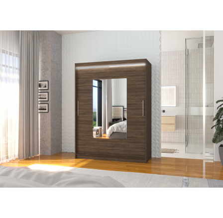 Posuvná skříň se zrcadlem a LED osvětlením DORRIGO 150 Choco+Choco