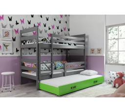 Dětská patrová postel ERYK 3 s přistýlkou 90x200 cm, včetně matrací, Grafit/Zelená