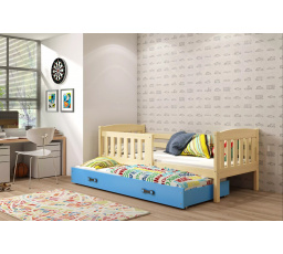 Dětská postel KUBUS s přistýlkou 90x200 cm, bez matrací, Přírodní/Modrá
