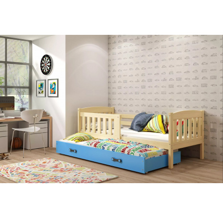 Dětská postel KUBUS s přistýlkou 90x200 cm, bez matrací, Přírodní/Modrá