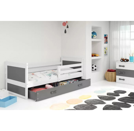 Dětská postel RICO 80x190 cm se šuplíkem, s matrací, Bílá/Grafit