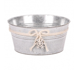 Obal kovový - kulatý, nízký, s dřevěnou vločkou, bílý