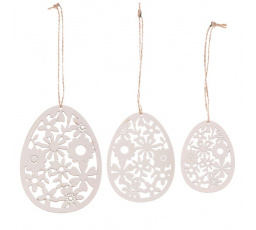 Vajíčko - závěsné, dřevo, bílé, cena za balení (3 ks)