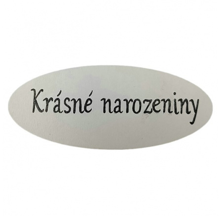 Cedulka "Krásné narozeniny" - dřevo, bílá, v sáčku 12 ks, cena za 1 ks