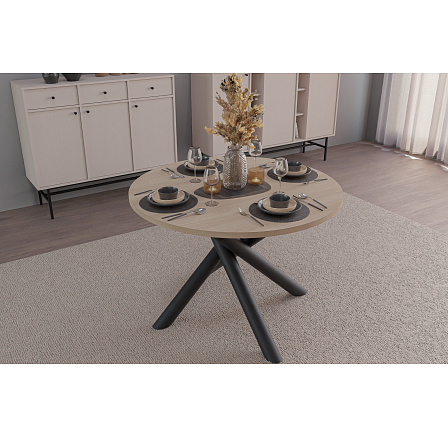 Jídelní stůl OSLO 110x110 cm, Dub Linberg/Černý mat