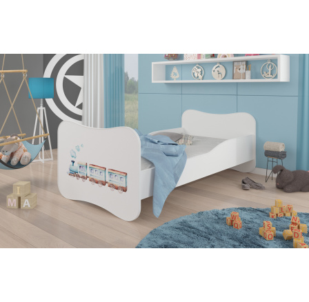 Dětská postel GONZALO s matrací, 160x80 cm, Bílá/Railway
