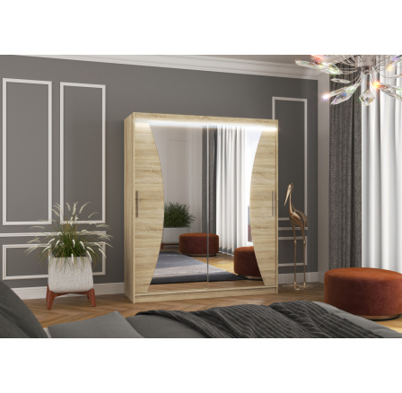 Posuvná skříň se zrcadlem a LED osvětlením CHARLOTTE 180 Sonoma+Sonoma