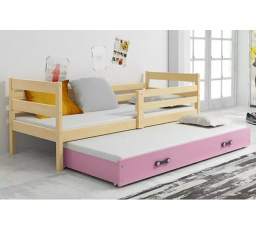 Dětská postel ERYK s přistýlkou 80x190 cm, bez matrací, Přírodní/Růžová