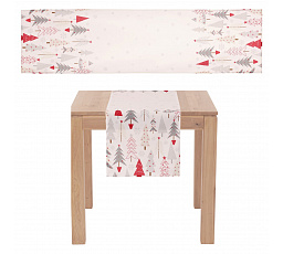 Ubrus - běhoun, vánoční stromky, 100% polyester, 40 x 150 cm