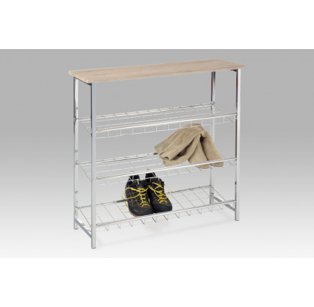 Botník, 3 police, MDF, 3D dekor dub San Remo, kov - chrom Botník, 3 police, MDF, 3D dekor dub San Remo, kov - chrom