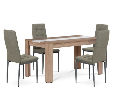 Jídelní set 1+4, stůl 138x80 cm, lamino dub sonoma, židle lanýž. látka a lak