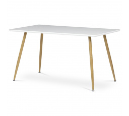 Stůl jídelní 140x80, MDF, bílá matná deska, kovové nohy v barvě dubu.
