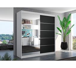 Šatní skříň s posuvnými dveřmi a zrcadlem OLIVER 200 Bílá+Černá
