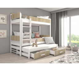 Třílůžková patrová postel QUEEN 200x90 Bílá+Sonoma